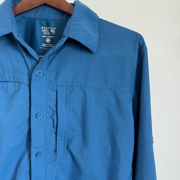 Mountain Hardwear Mens M Vented Long Sleeve Button-up Shirt Blue Zip Pocket M - Picture 2 of 8